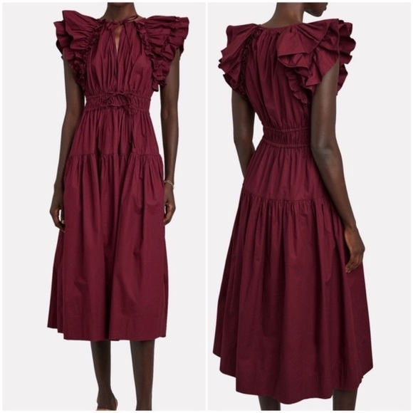 Ulla Johnson Red Ruffled Ruched Sundress - Picture 2 of 6